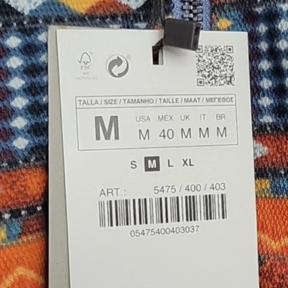 NWT Zara Men's Reversible Cotton Blend Aztec Zip Up Jacket Size Medium